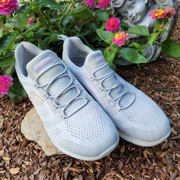 SKETCHERS ♡ Sweet Gray 'n Pink Air-Cooled Memory Foam Cord Slip On Sneakers 8 - Picture 13 of 15